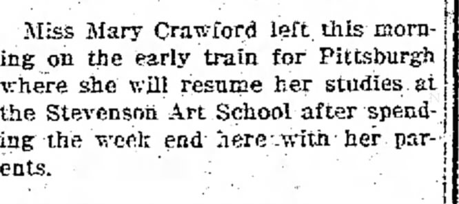 The Evening Standard (Uniontown, PA), 21 Oct 1913, page 59.  Horatio Stevenson's School of Art.