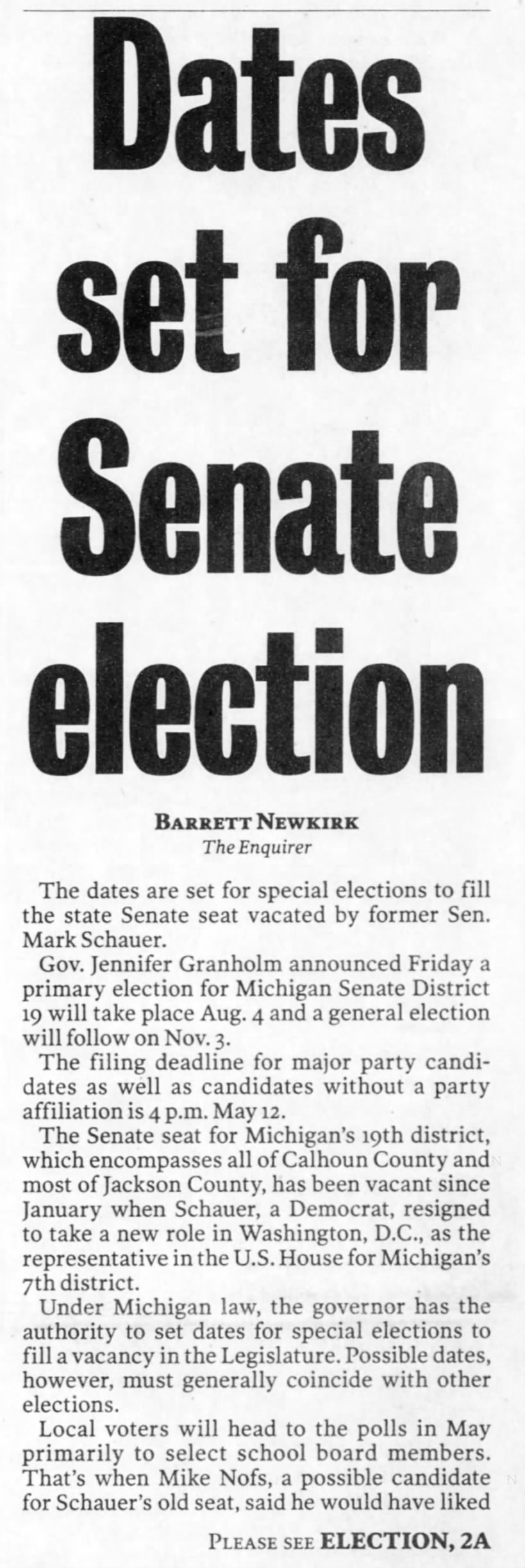 Dates set for Senate election
