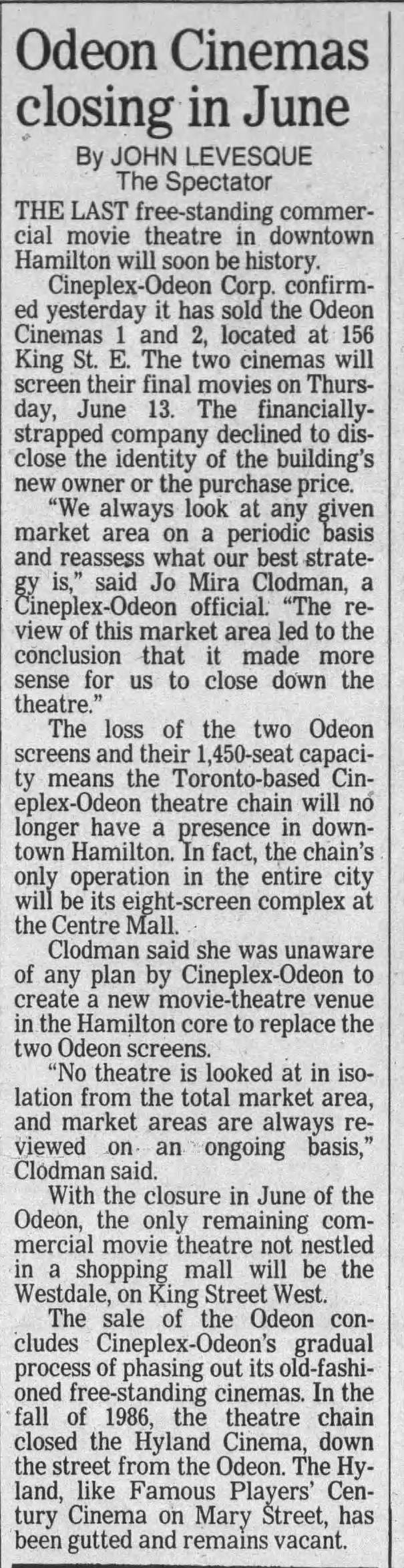 Odeon Cinemas closing