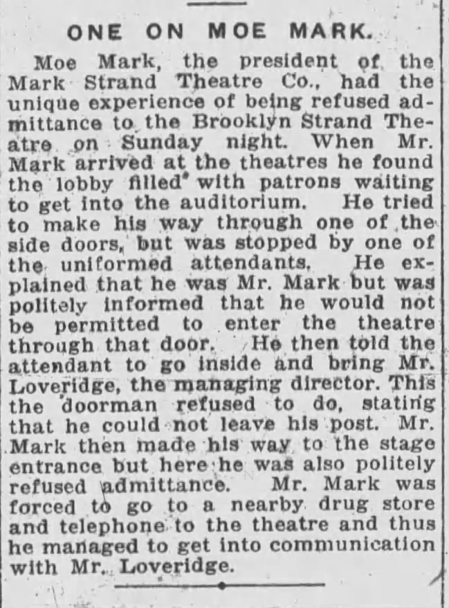 President of the Strand theatre unable to gain entry to his theatre