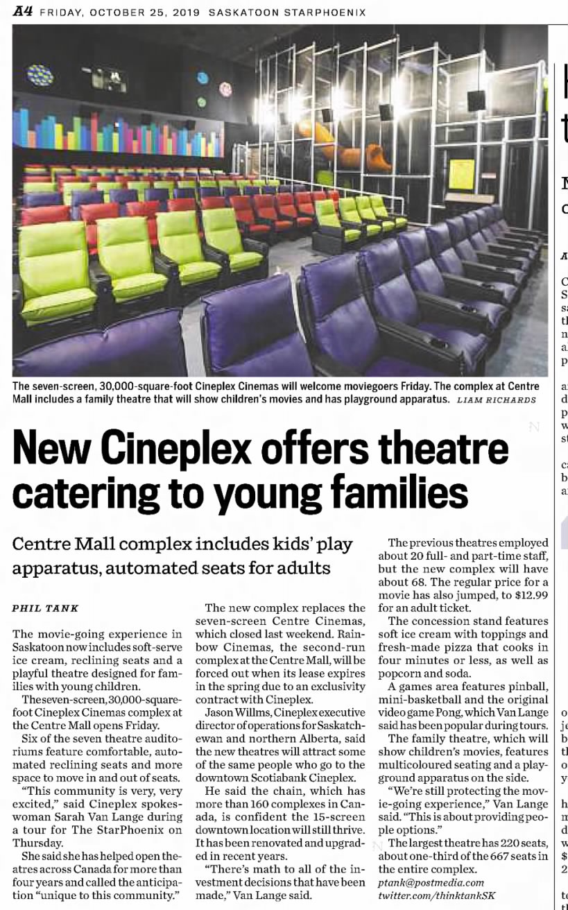 Cineplex at the Centre opening article