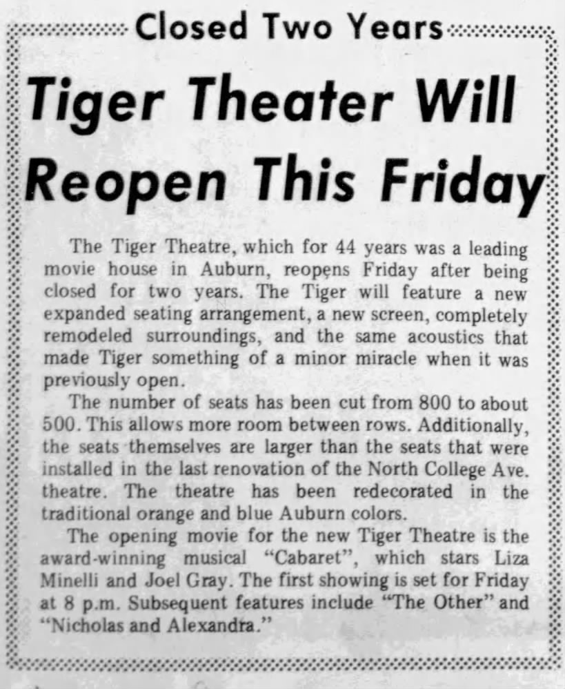 Tiger Theatre reopening