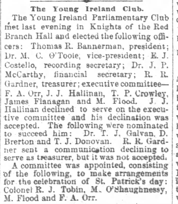 SF Chronicle 1891
Flanagan Young Ireland Club