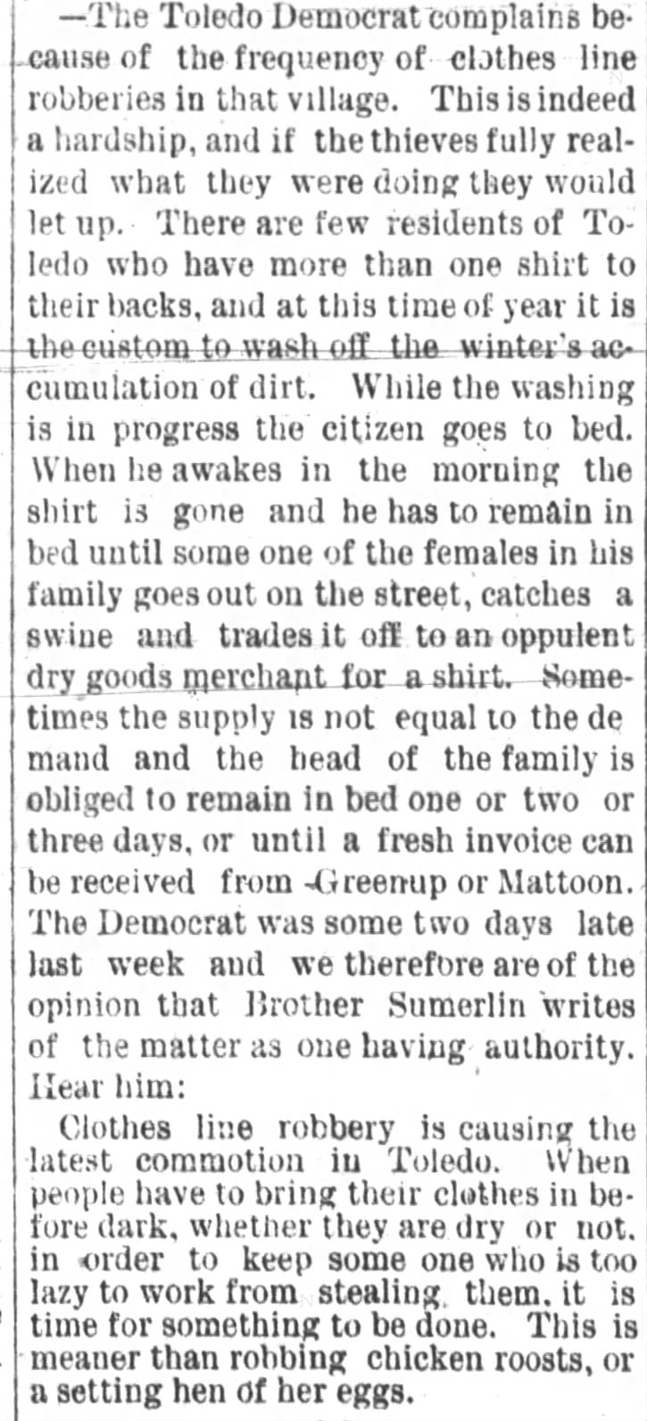 1892 clothes line robberies in Toledo