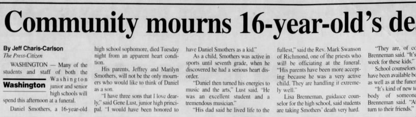 Article about Daniel Smother's death