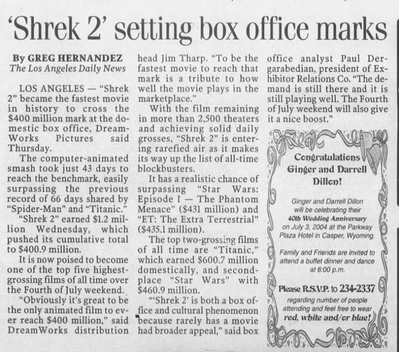 'Shrek 2' setting box office marks