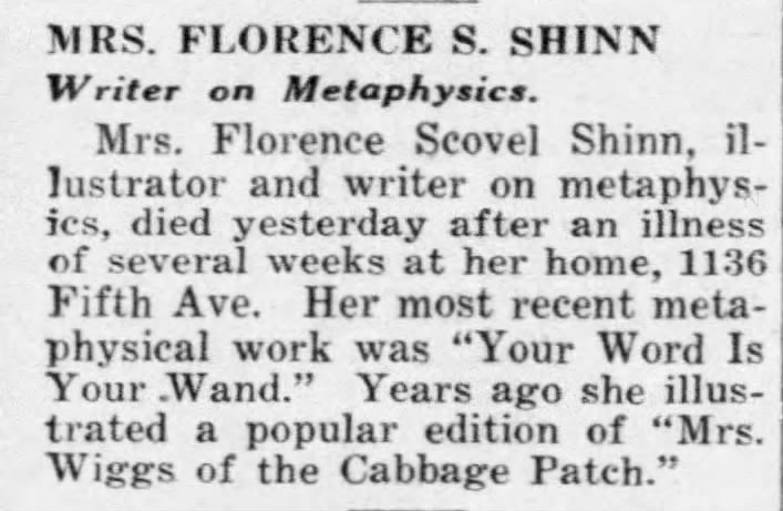 Obituary for Florence Scovel SHINN