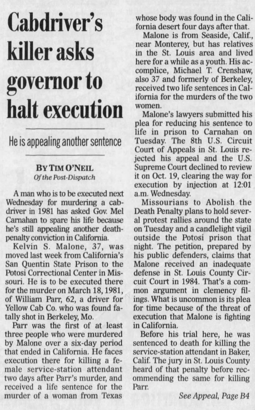 Cabdriver's killer asks governor to halt execution