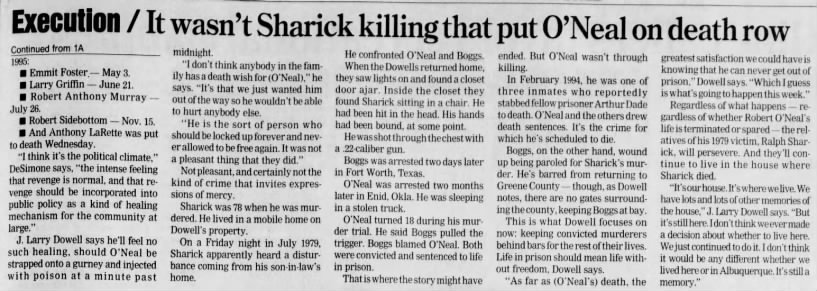 Execution / It wasn't Sharick killing that put O'Neal on death row