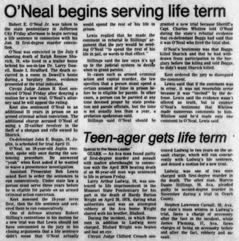 O'Neal begins serving life term