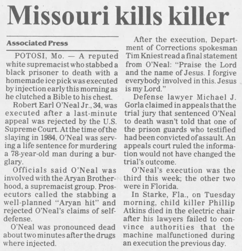 Missouri kills killer