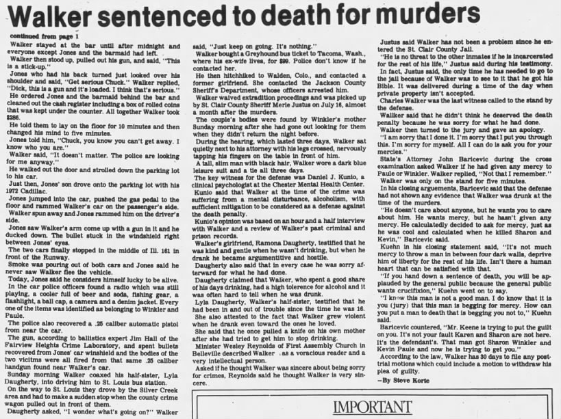 Walker sentenced to death for murders