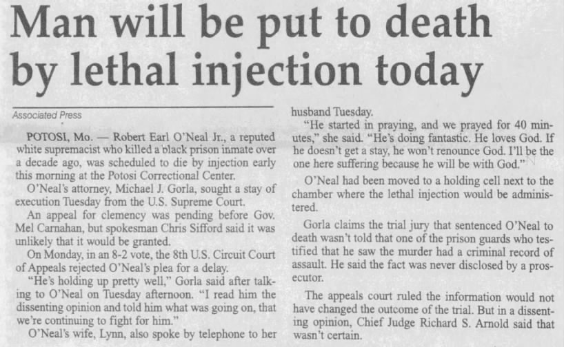 Man will be put to death by lethal injection today