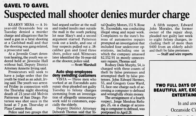 Suspected mall shooter denies murder charge (Melvin Patterson 2003)