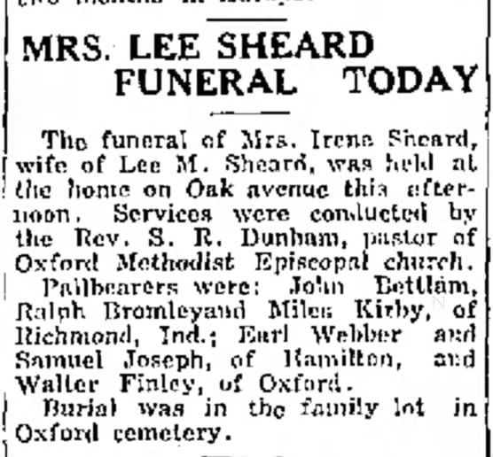 Irene Laird Sheard obituary, 1928