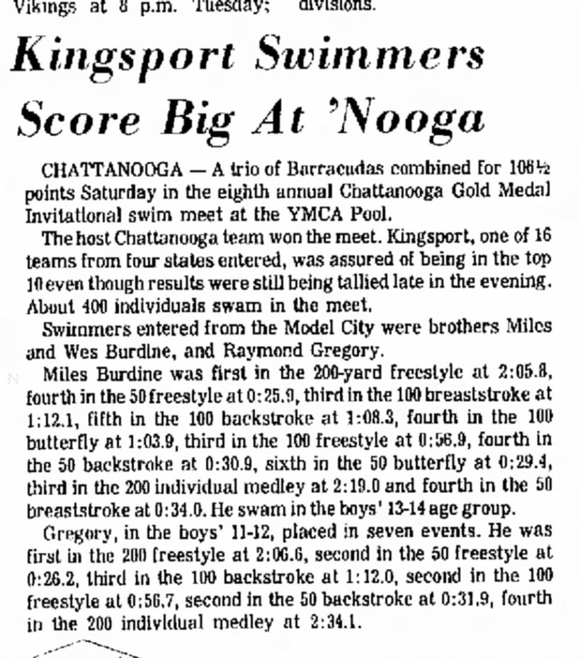 1972 Kingsport swimmers score big at 'nooga