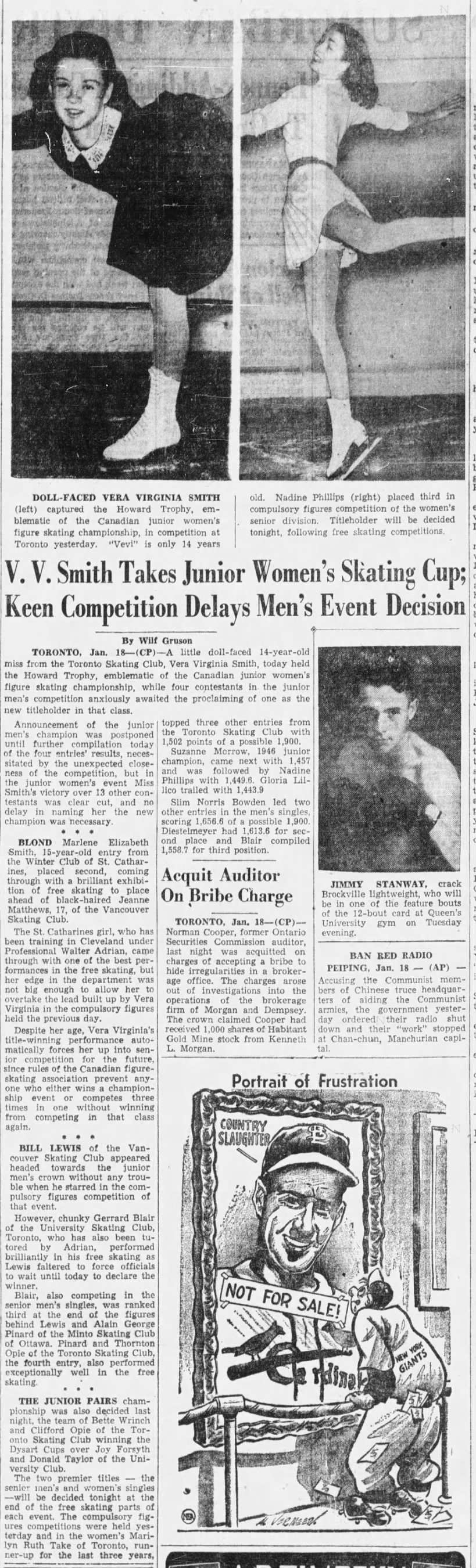 V.V. Smith takes junior women's skating cup; keen competition delays men's event decision