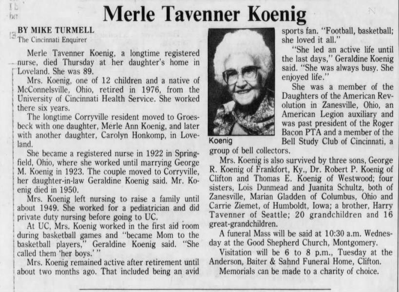 Merle Koenig obit 1990
