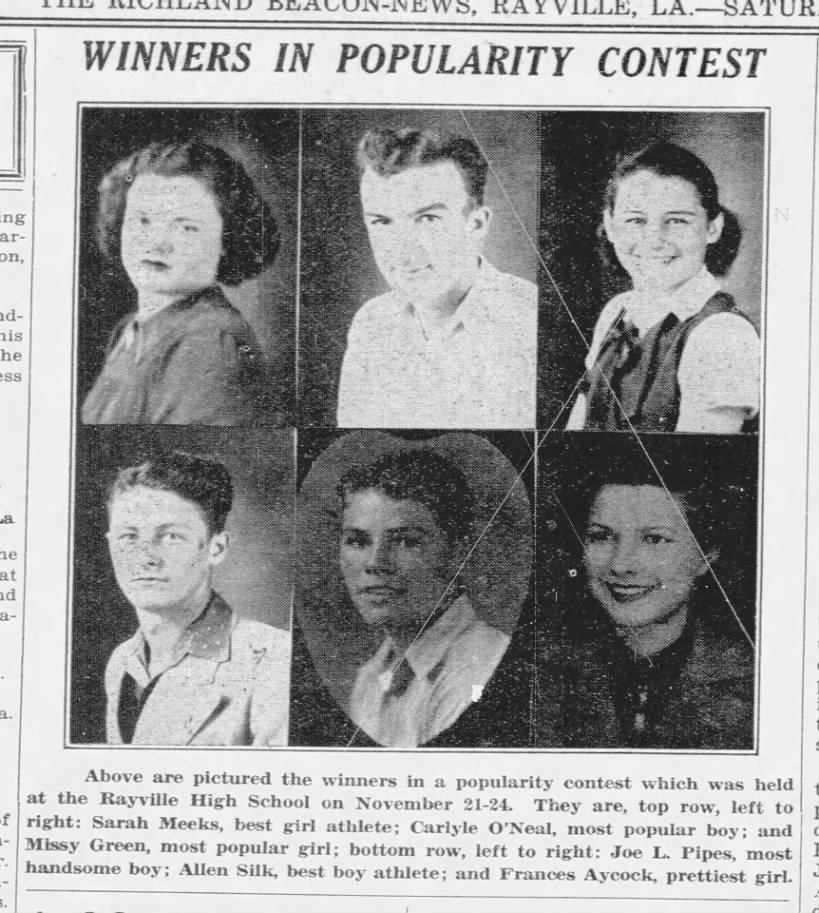 1938 Rayville High School Class Favorites