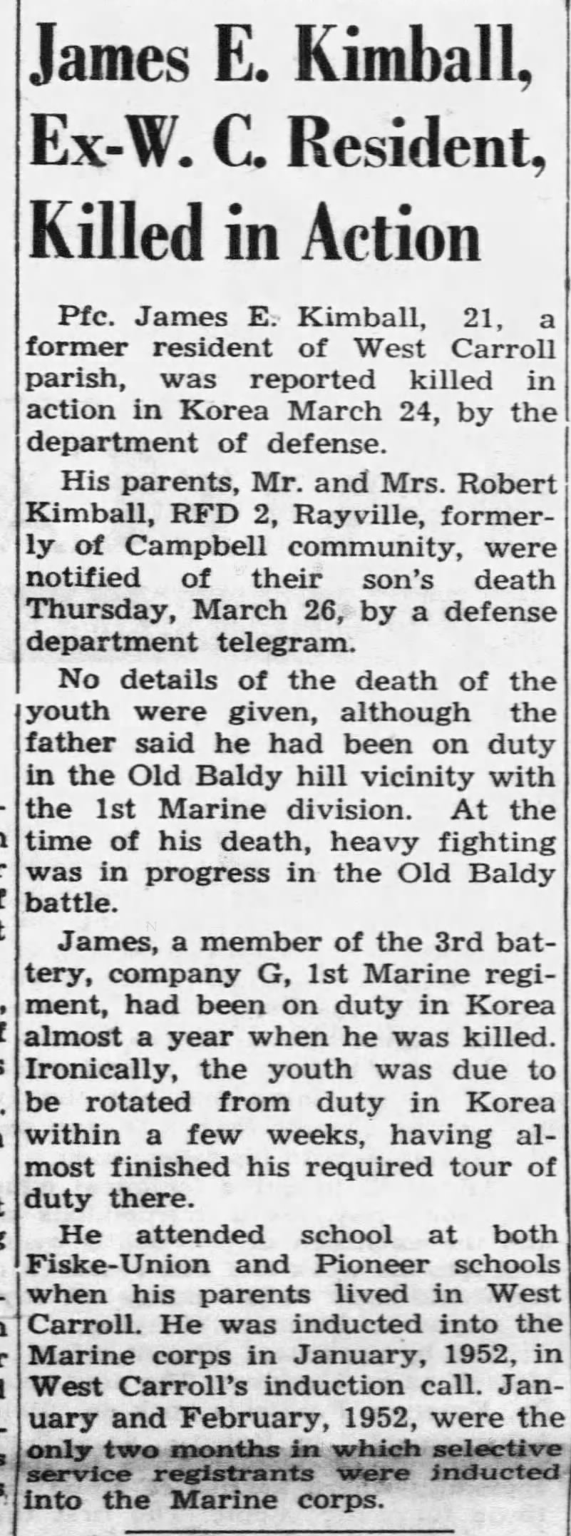 James E. Kimball KIA - Korean War