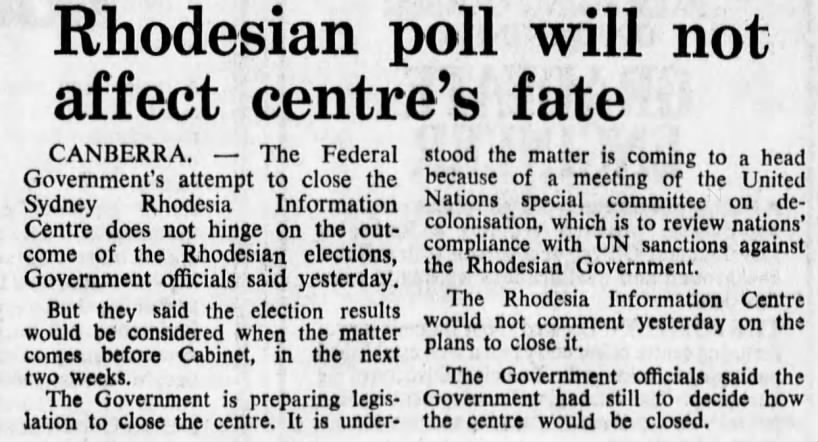 Rhodesian poll will not affect centres fate