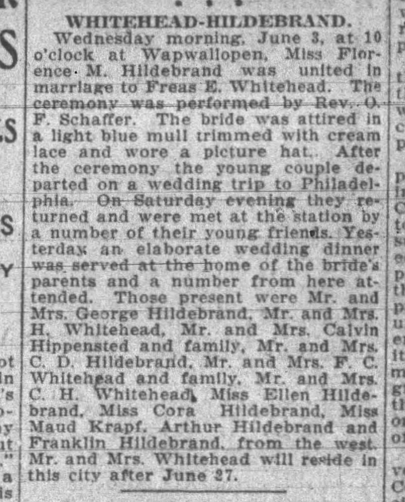 Whitebread-Hildebrand marriage.