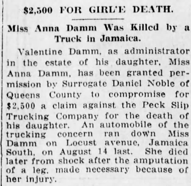 Anna E. Damm killed by a truck.