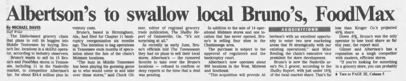 Albertsons to swallow local Bruno's, FoodMax stores (page 1)
