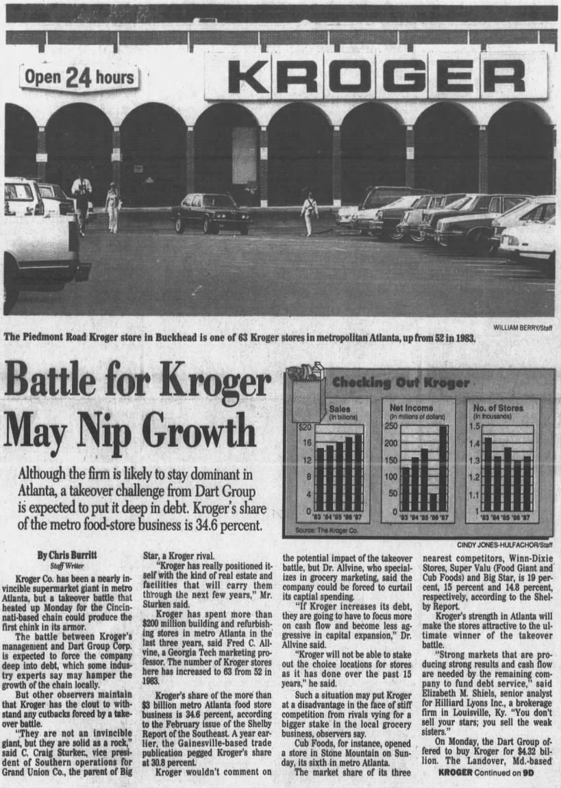 Battle for takeover of Kroger may nip growth (picture of Disco Kroger)