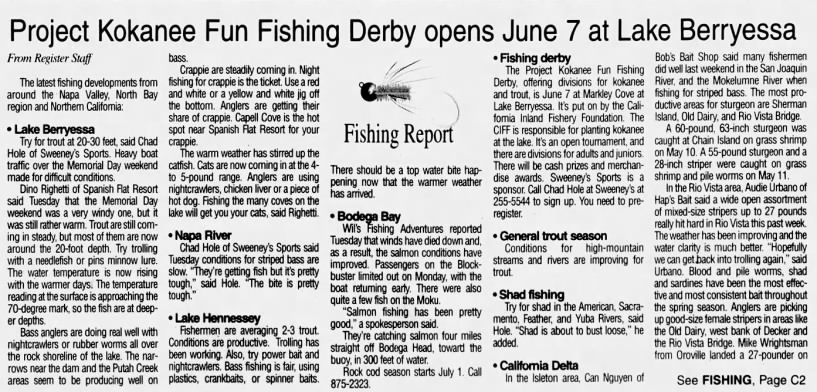 Project Kokanee Fun Fishing Derby opens June 7 at Lake Berryessa