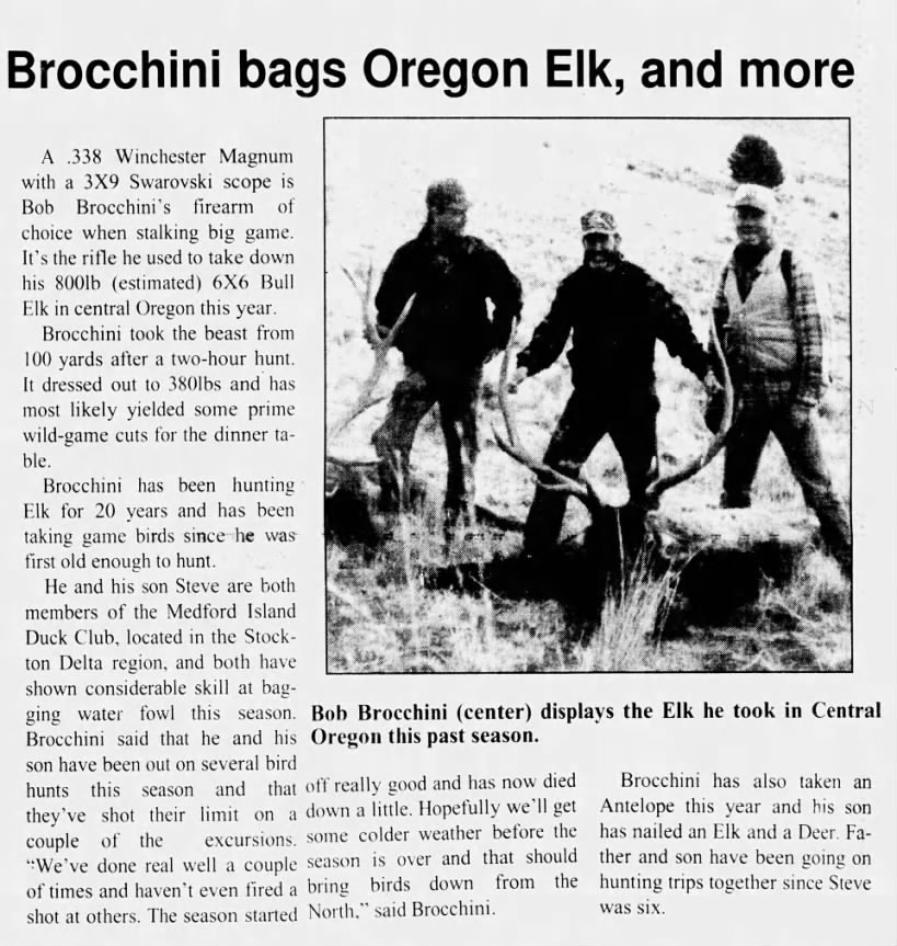 Brocchini bags Oregon Elk, and more