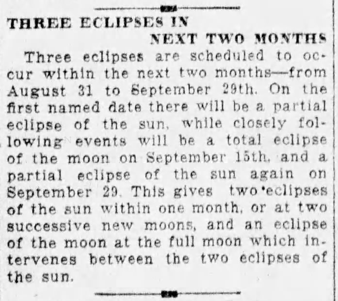 THREE ECLIPSES IN NEXT TWO MONTHS