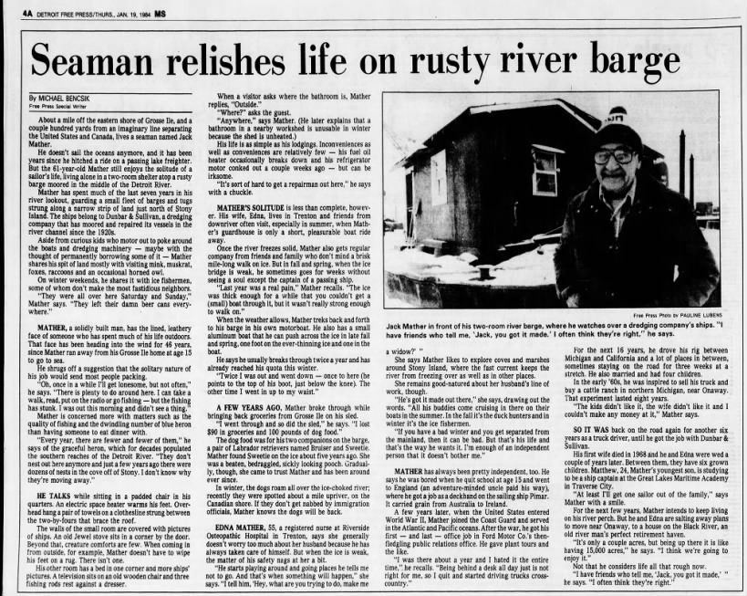 Seaman relishes life on rusty river barge