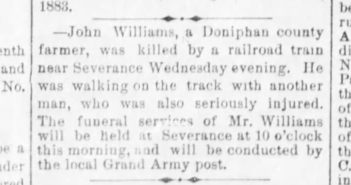 13 JUN 1890 - John Williams death notice