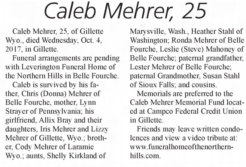 Obituary for Caleb Mehrer