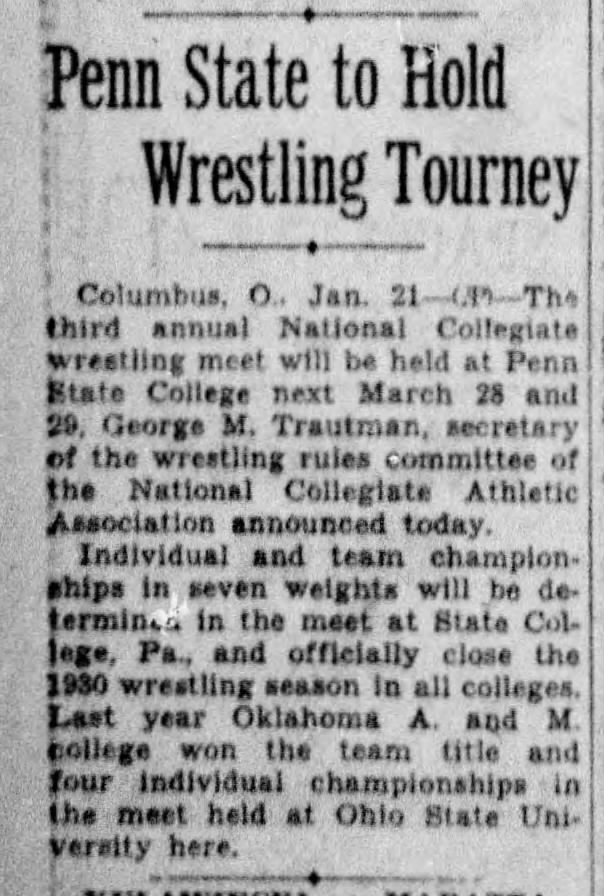 Penn State to Hold Wrestling Tourney