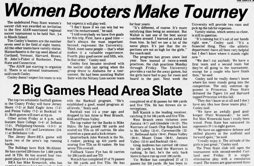 Women Booters Make Tournament. Penn State Women's Soccer 1979.