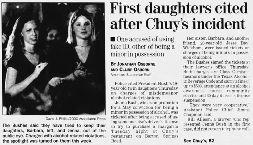 President Bush's daughters using fake ID at Chuy's (pt 1)