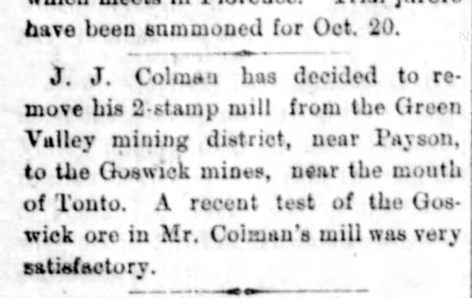 Goswick, AZ Silver Belt Oct 14 1897