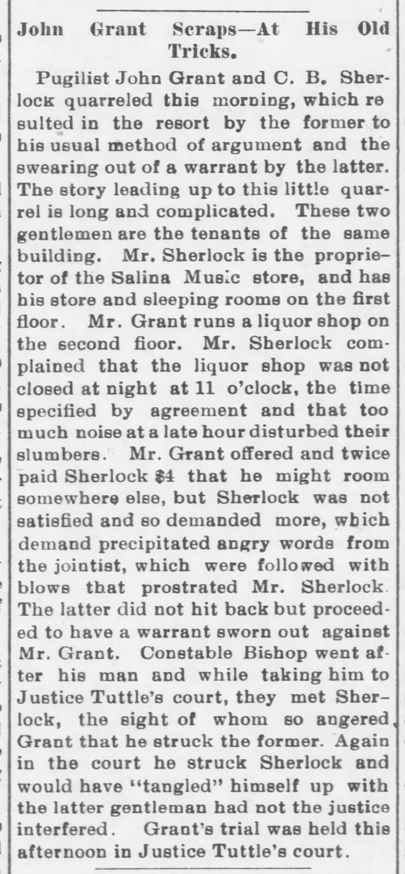C.B. Sherlock assaulted by Grant