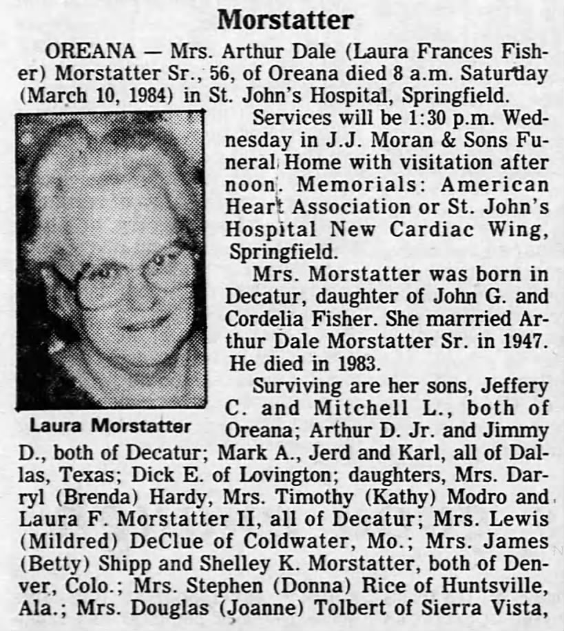 (Fisher), Laura Frances Morstatter-Death-10 Mar 1984-part #1