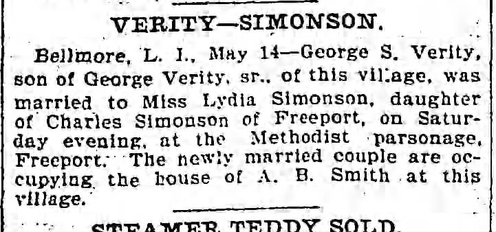 Lydia Simonson-George S. Verity marriage