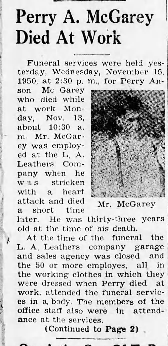 perry a McGarey died at work