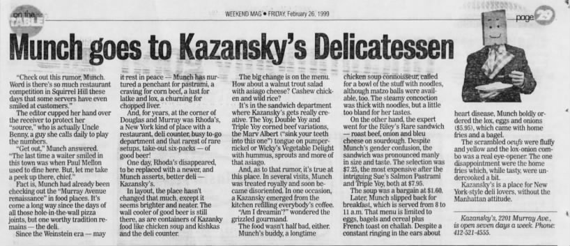 "Munch goes to Kazansky's Delicatessen"