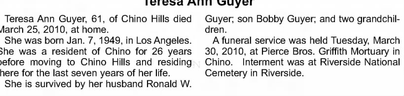 Obituary for Teresa Ann Guyer