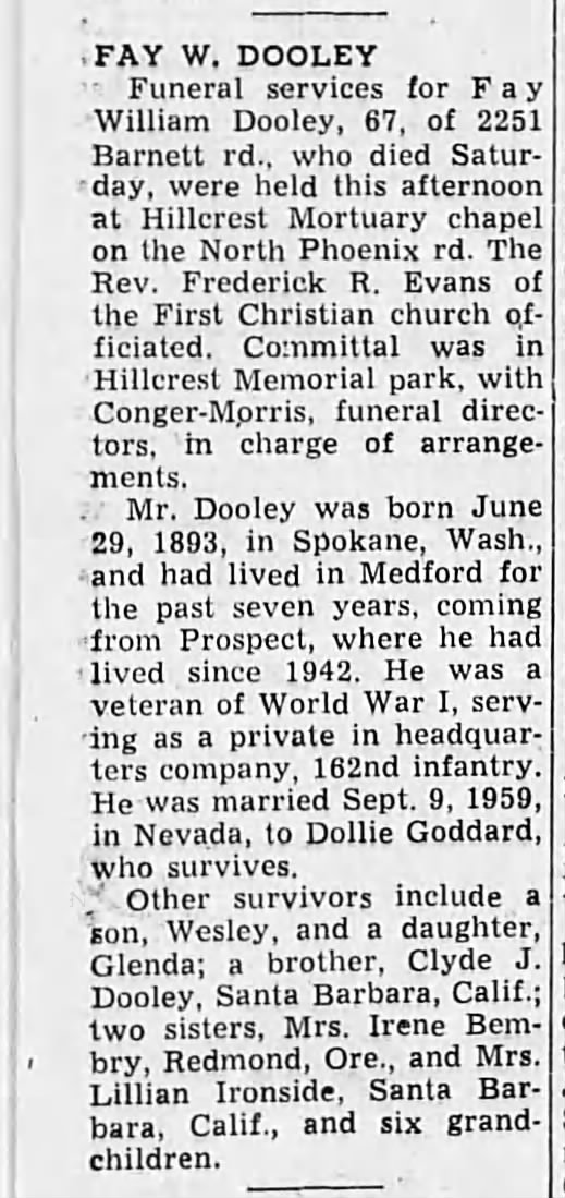 Fay W Dooley obituary