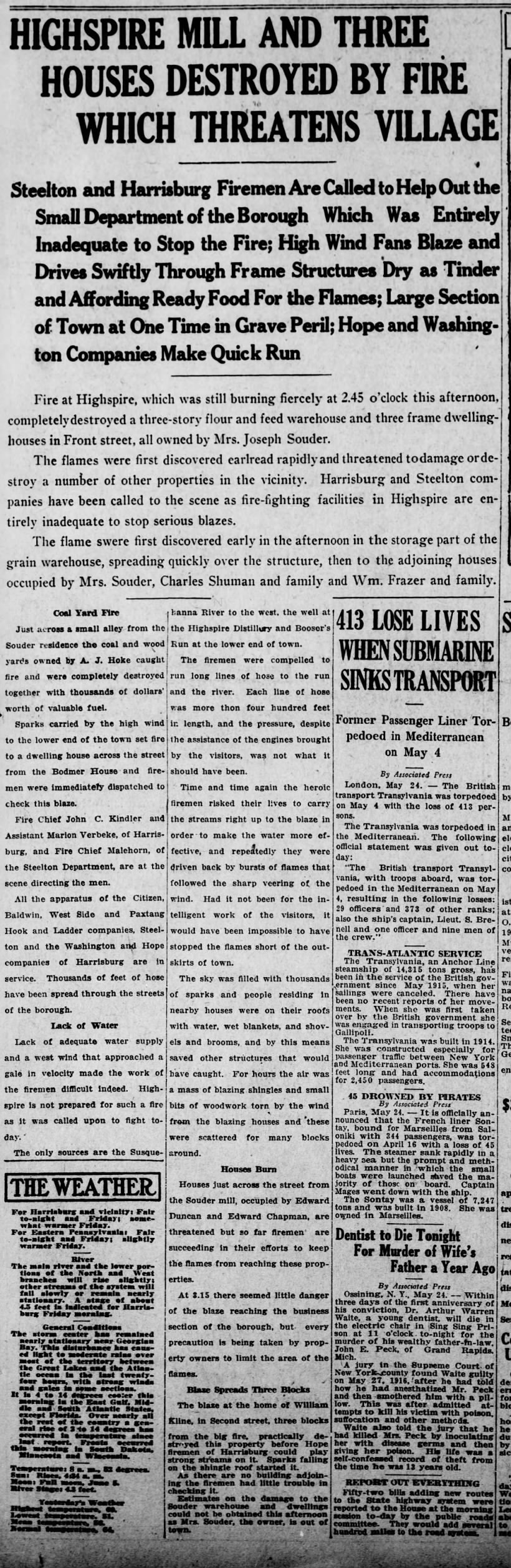 1917 fire article, 24 May1917