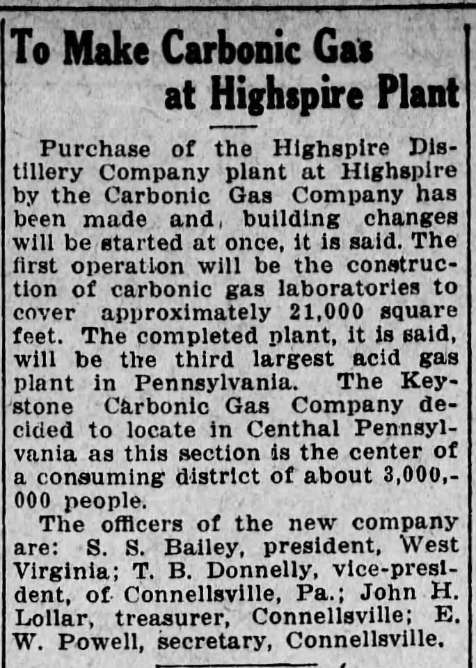 New Carbonic Gas Plant 1922