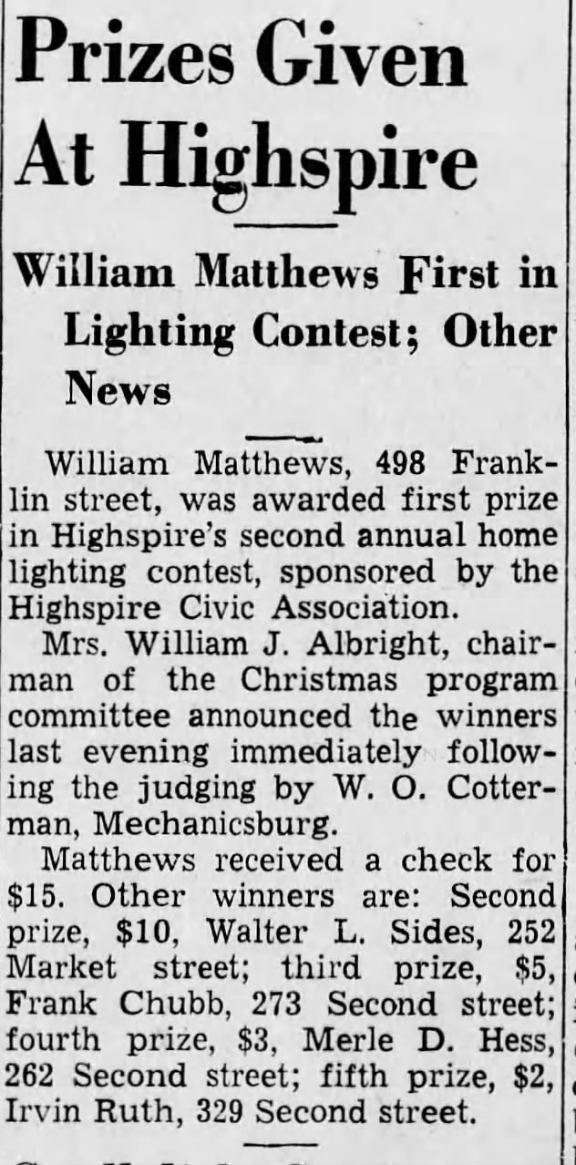 Christmas Lighting Prizes 1940