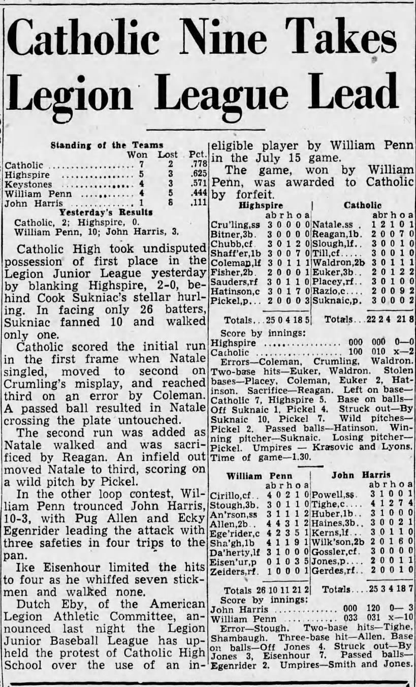 Legion Baseball article Jul1947